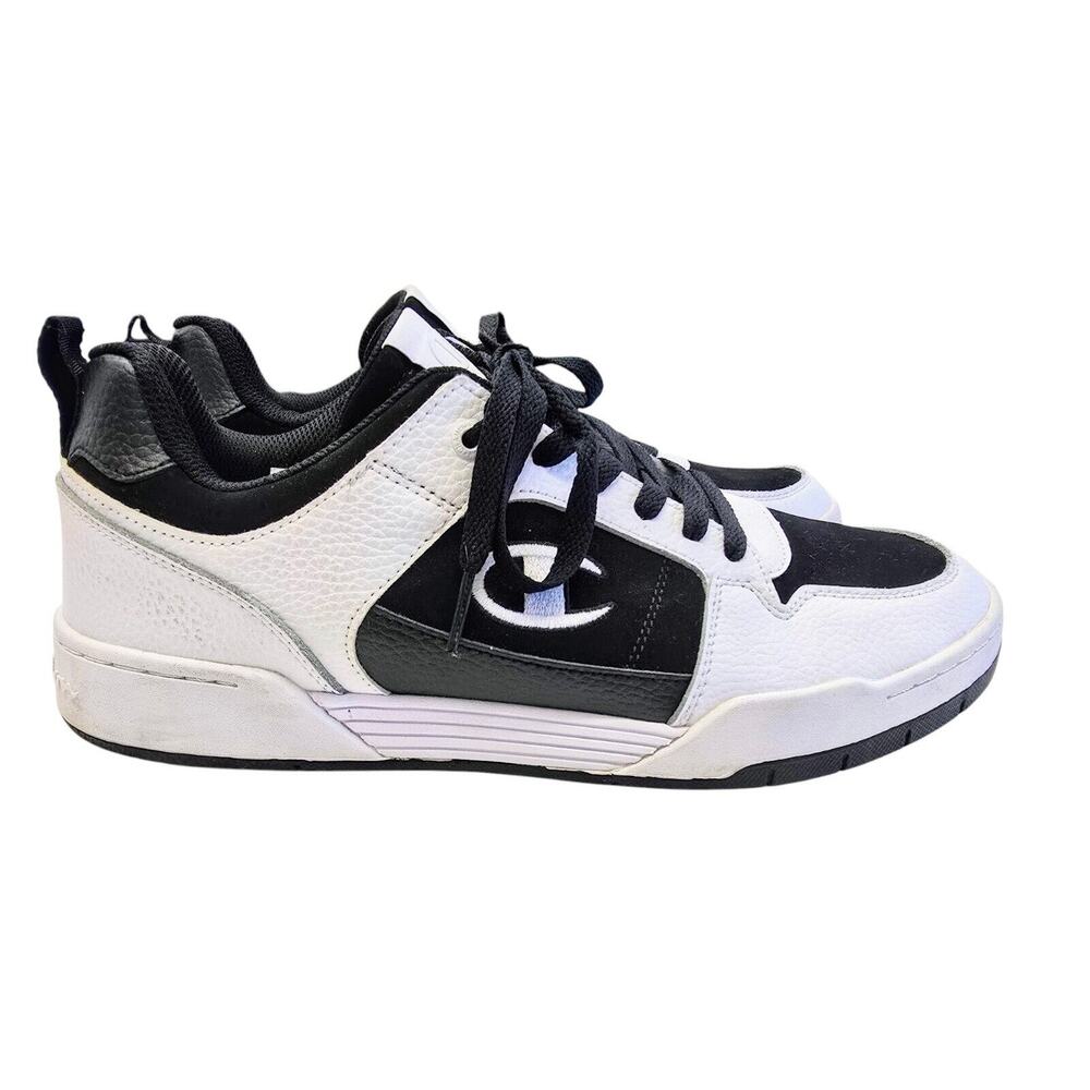 Champion Men's 11 White Leather & Black Synthetic Suede Low Top Sneaker